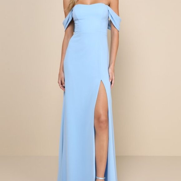 Lulus Dresses & Skirts - Lulus Magical Magnetism Light Blue Off-the-shoulder Maxi Dress - Size L